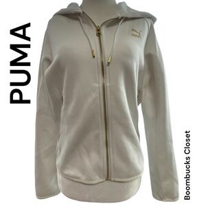 New with tags PUMA White Full zip Hoodie with Gold Zipper, side pockets